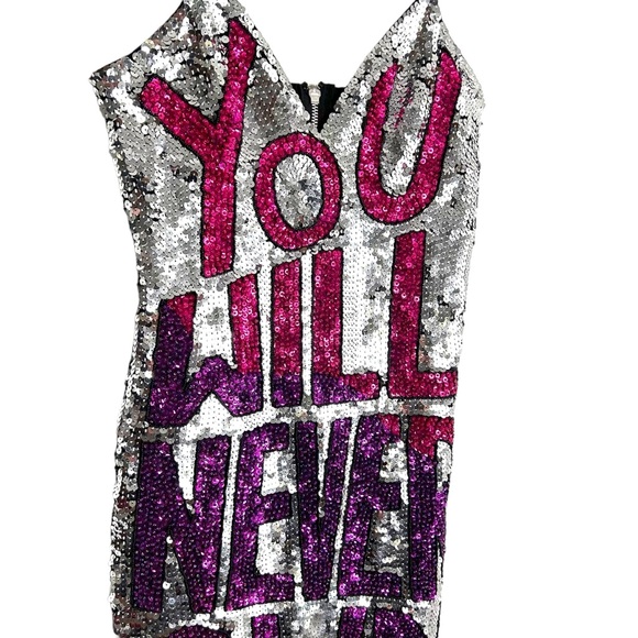 Discount universe “you will never own me” body con, sequin dress EUC SZM - Picture 2 of 9